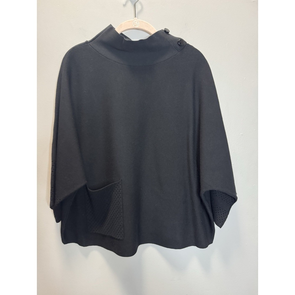 Joseph Ribkoff Poncho Style Boxy Sweater Size S/P Black Perforated Pocket